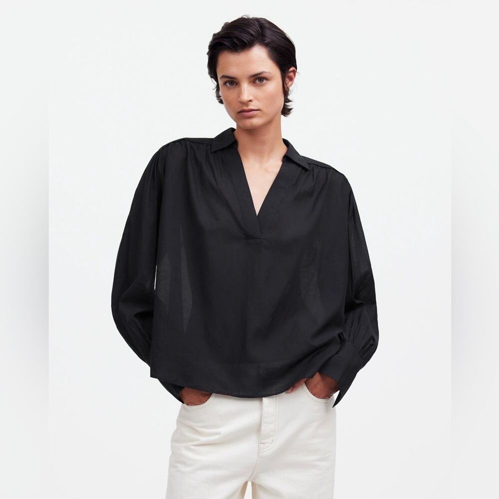 Madewell Black Easy Long-Sleeve Popover Shirt Size XS NS321